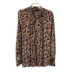 Democracy Animal Print Ruffle Zipper Top Long Sleeve-size 1X
